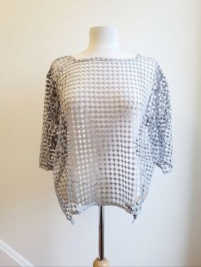 SULU Collection Festival Silver Metallic  Gray Crochet Mesh Boho Top One SIZE